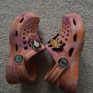 Kids Orange Crocs with Cartoon Charms